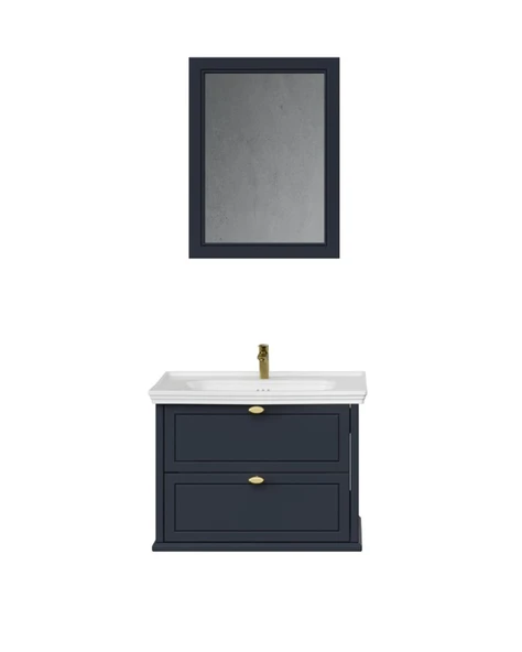Antik İki Çekmeceli 80 Cm Antrasit Lavabo Dolabı İkili Set ürün görseli 1