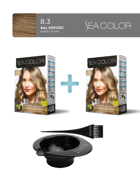 Sea Color 2'li Paket Set Saç Boyası 8.3 Bal Köpüğü, Boya Tası ve Fırça Hediye! ürün görseli 1
