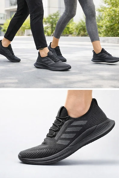 LyoraFlex Yazlık Unisex Spor Ayakkabı – Ultra Hafif, Nefes Alabilir Rahat Spor Ayakkabı Siyah Siyah ürün görseli 1