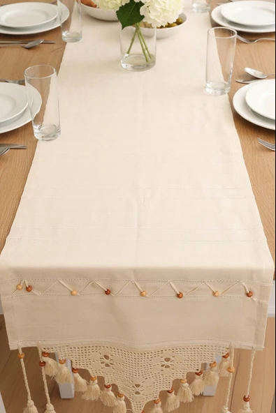 Dantel İşlemeli Boncuklu Runner 50x130 cm - Resim 4