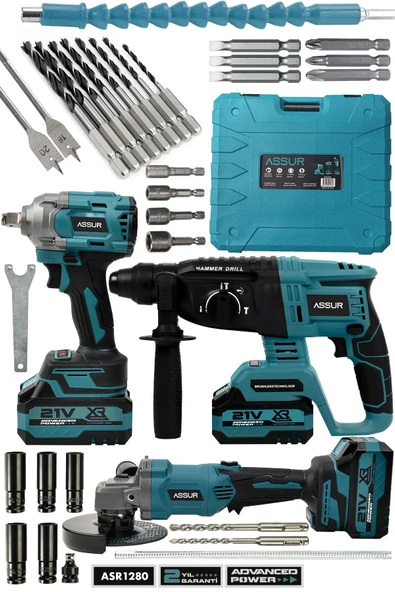 ASSUR 21V 3 LÜ SET ŞARJLI KIRICI DELİCİ HİLTİ + TAŞLAMA MAKİNESİ + SOMUN SIKMA MAKİNESİ ürün görseli 1