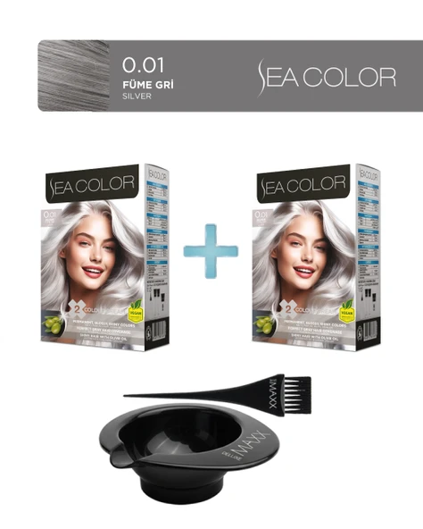 Sea Color 2'li Paket Set Saç Boyası 0.01 Füme Gri, Boya Tası ve Fırça Hediye! ürün görseli 1