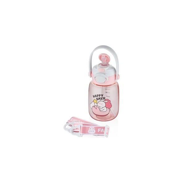 Vagonlife VGN2028 Askılı Pipetli Matara 600 ml Pembe ürün görseli 1