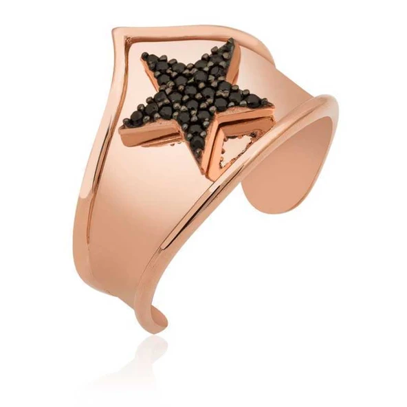 925 Ayar Gümüş Rose Yıldız Desenli Eklem Yüzük ürün görseli 1