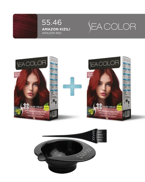 Sea Color 2'li Paket Set Saç Boyası 55.46 Amazon Kızılı, Boya Tası ve Fırça Hediye! ürün görseli 1