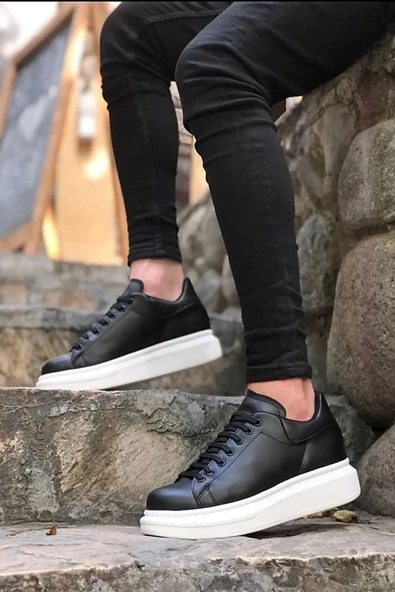 Kadın Erkek Unisex Bağcıklı Deri Yüksek Tabanlı Rahat Günlük Spor Ayakkabı Sneaker ürün görseli 1