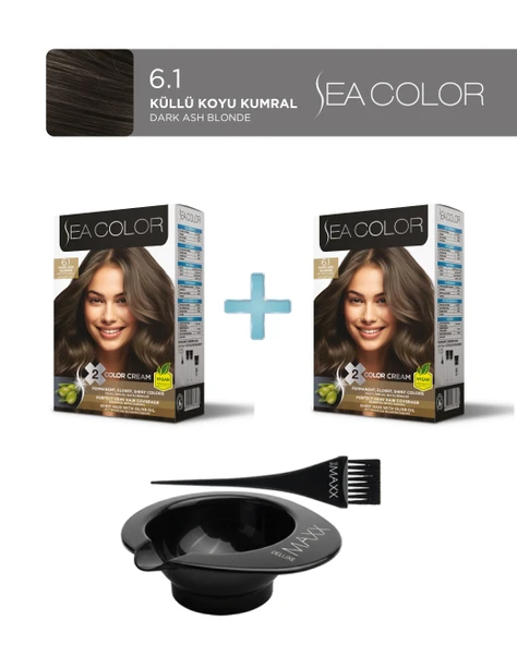 Sea Color 2'li Paket Set Saç 6.1 Küllü Koyu Kumral, Boya Tası ve Fırça Hediye! ürün görseli 1