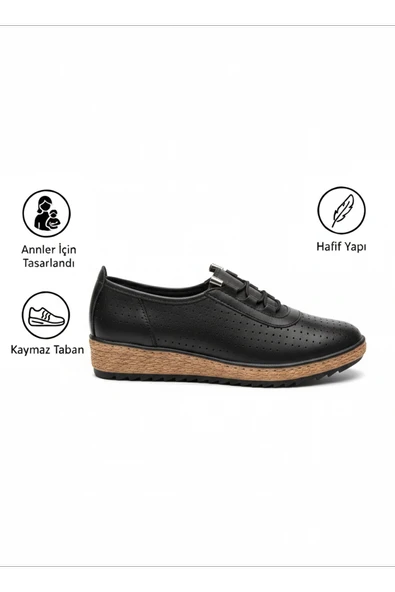 Kadın Ortopedik Delikli Comfort Günlük Ayakkabı Siyah ürün görseli 1