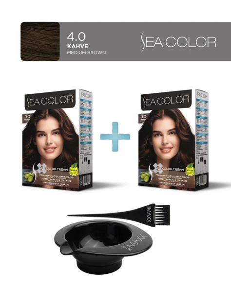 Sea Color 2'li Paket Set Saç Boyası 4.0 Kahve, Boya Tası ve Fırça Hediye! ürün görseli 1