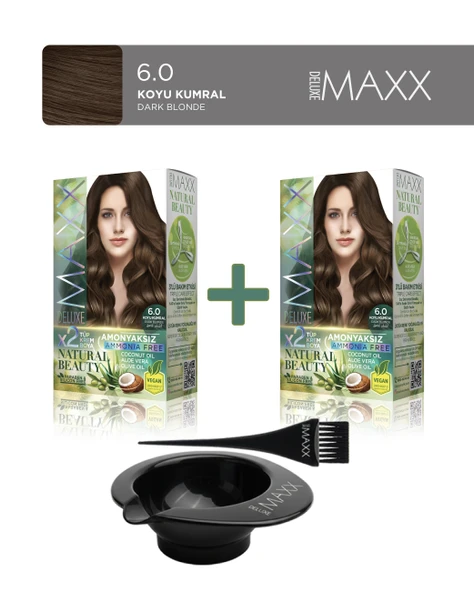 Maxx Deluxe 2'li Natural Beauty Amonyaksız Set Saç Boyası 6.0 Koyu Kumral, Boya Tası, Fırça Hediye! ürün görseli 1
