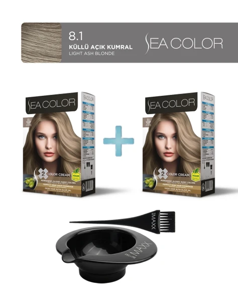 Sea Color 2'li Paket Set Saç Boyası 8.1 Küllü Açık Kumral, Boya Tası ve Fırça Hediye! ürün görseli 1