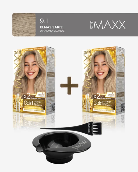 Maxx Deluxe 2'li Paket Golden Beauty Set Saç Boyası 9.1 Elmas Sarısı, Boya Tası ve Fırça Hediye! ürün görseli 1