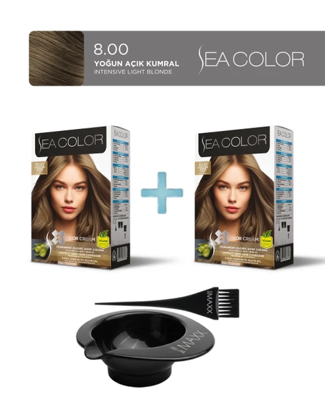 Sea Color 2'li Paket Set Saç Boyası 8.00  Yoğun Açık Kumral, Boya Tası ve Fırça Hediye! ürün görseli 1