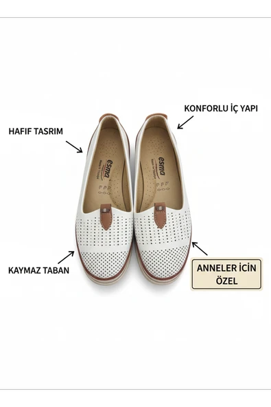 Kadın Ortopedik Delikli Comfort Günlük Ayakkabı Beyaz Krem ürün görseli 1