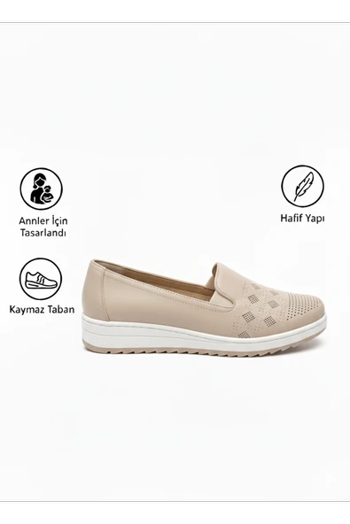 Kadın Ortopedik Delikli Comfort Günlük Ayakkabı Krem ürün görseli 1