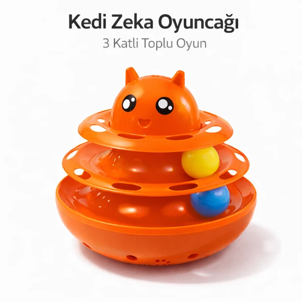 Hacıyatmaz Kedi Oyuncağı 3 Katlı Toplu Zeka Oyuncağı 20x21 cm – Devrilmez Interaktif Mama Oyuncağı ürün görseli 1