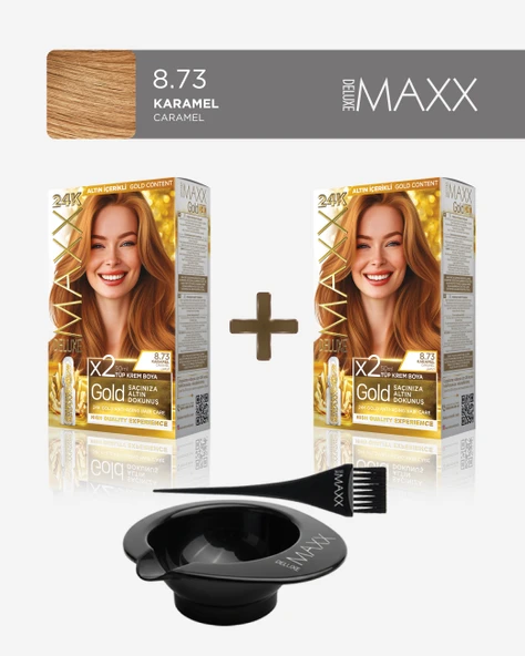 Maxx Deluxe 2'li Paket Golden Beauty Set Saç Boyası 8.73  Karamel, Boya Tası ve Fırça Hediye! ürün görseli 1