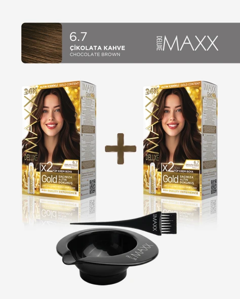 Maxx Deluxe 2'li Paket Golden Beauty Set Saç Boyası 6.7 Çikolata Kahve, Boya Tası ve Fırça Hediye! ürün görseli 1