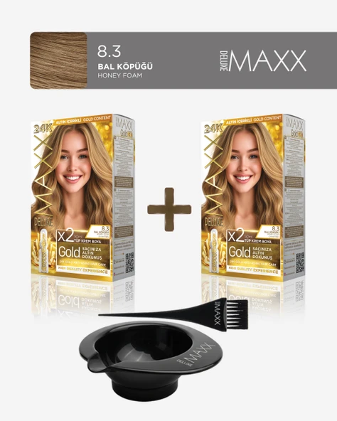 Maxx Deluxe 2'li Paket Golden Beauty Set Saç Boyası 8.3 Bal Köpüğü, Boya Tası ve Fırça Hediye! ürün görseli 1