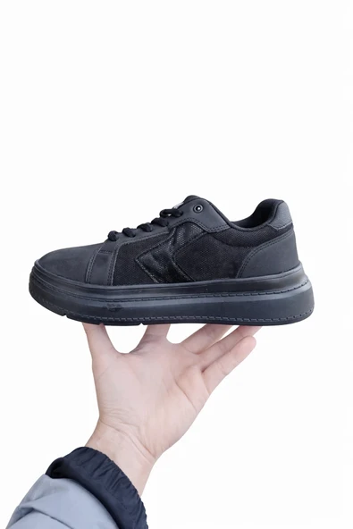 Siyah Kadın Sneaker Kalın Taban Bağcıklı Rahat Günlük Yürüyüş Spor Ayakkabı ürün görseli 1