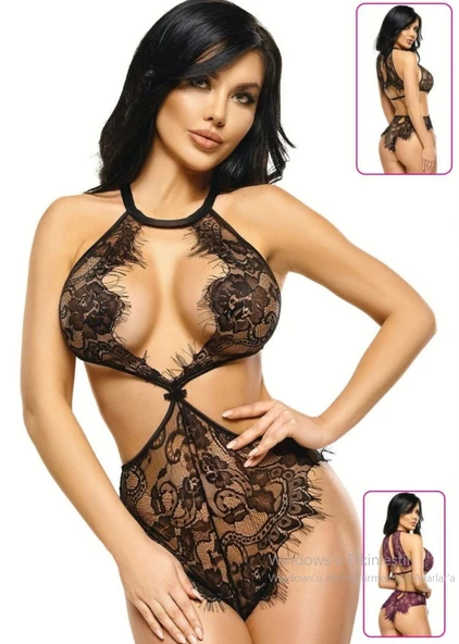 Kadın Dantel Derin Dekolteli Body - Resim 2