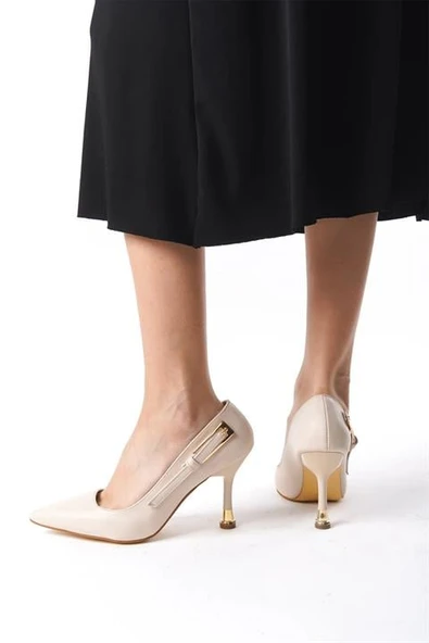 Norino Kadın Fascino Bej Deri Stiletto Topuklu Ayakkabı ürün görseli 1