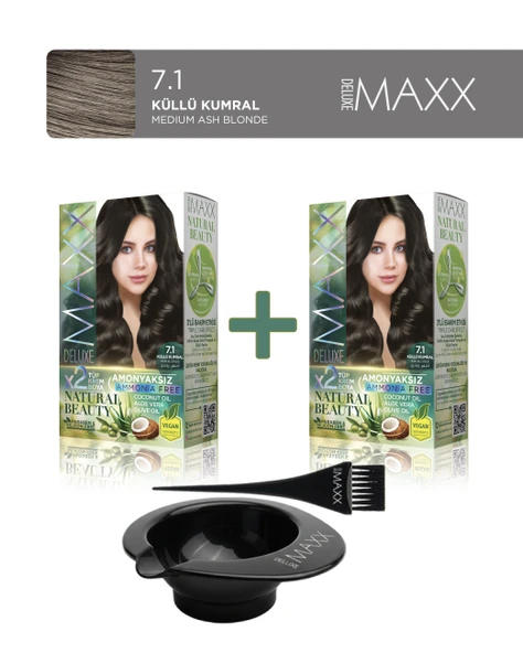 Maxx Deluxe 2'li Natural Beauty Amonyaksız Saç Boyası 7.1 Küllü Kumral, Boya Tası, Fırça Hediye! ürün görseli 1