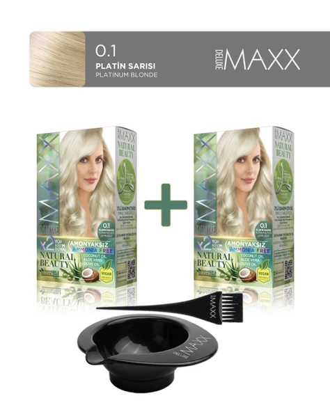 Maxx Deluxe 2'li Natural Beauty Amonyaksız Saç Boyası 0.1 Platin Sarısı, Boya Tası, Fırça Hediye! ürün görseli 1