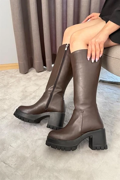 Norino Kadın Oslo Koyu Kahve 8 cm Topuklu Yandan Fermuarlı Çizme ürün görseli 1