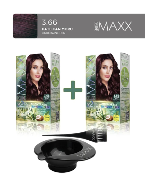Maxx Deluxe 2'li NaturalBeauty Amonyaksız Saç Boyası 3.66 PatlıcanMoru, Boya Tası, Fırça Hediye! ürün görseli 1