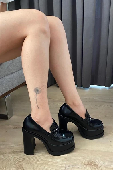 Norino Kadın Clara Siyah Rugan İnce Tokalı Lofer Model 12 cm  Platform Topuklu Ayakkabı ürün görseli 1