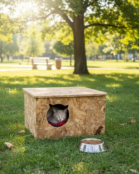 Reyo Kedi Evi Dış Ortam Uygun Ahşap Kedi Evi OSB 50x35x30 cm - CAT19 ürün görseli 1