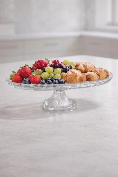 Ayaklı Cam Sunumluk Oval Servis Tabağı 39,5 cm Şeffaf Meyvelik Pasta Kurabiye Standı ürün görseli 1