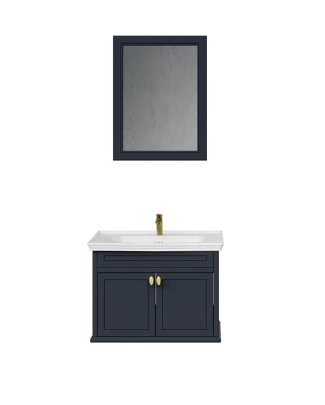 Antik Kapaklı 80 Cm Antrasit Lavabo Dolabı İkili Set ürün görseli 1