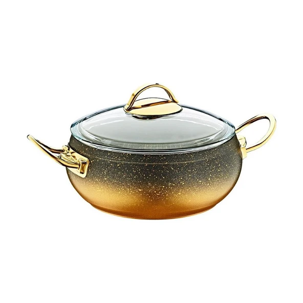 3141 Cam Kapaklı 24 x 10 cm Granit Derin Küre Tencere Gold ürün görseli 1