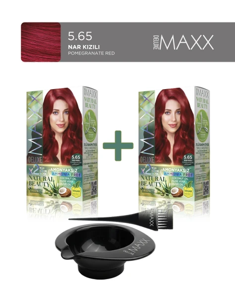 Maxx Deluxe 2'li Natural Beauty Amonyaksız Set Saç Boyası 5.65 Nar Kızılı, Boya Tası, Fırça Hediye! ürün görseli 1