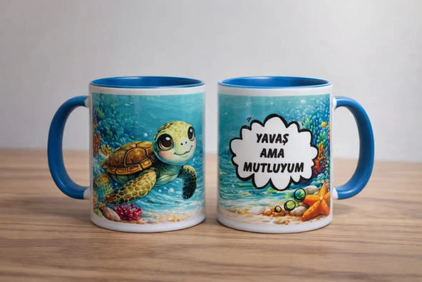 Kişiye Özel Kaplumbağ Baskılı Kupa Bardak (Çift Yön Baskı) ürün görseli 1