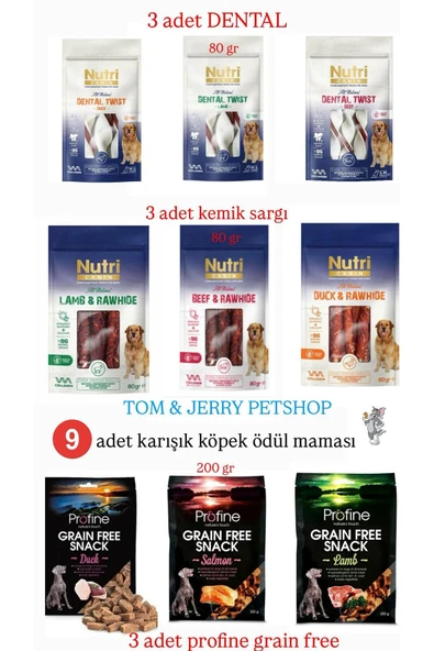 TOM&JERRYPETSHOP -KARIŞIK 9 ADET NUTRİ KÖPEK ÖDÜL MAMASI/ 3 NUTRİ DENTAL /3 NUTRİ RAWHİDE/3 PROFİNE ürün görseli 1