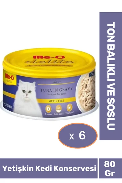 Delite Ton Balıklı ve Soslu Tahılsız Kedi Konservesi 80 Gr X 6 Adet ürün görseli 1