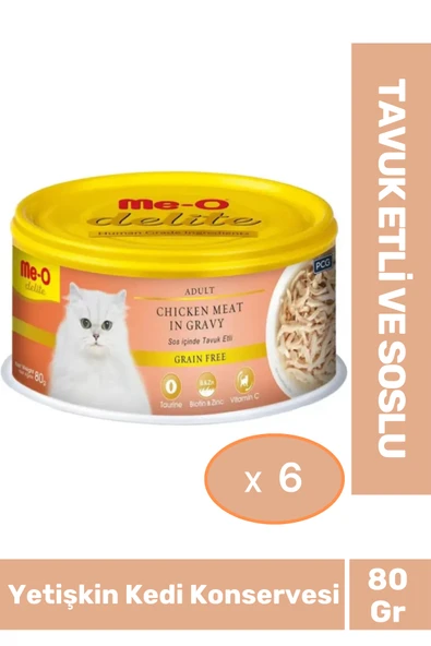 Delite Tavuk Etli ve Soslu Tahılsız Kedi Konservesi 80 gr X 6 Adet ürün görseli 1