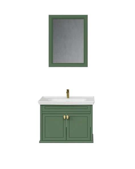 Antik Kapaklı 80 Cm Zeytuni Lavabo Dolabı İkili Set ürün görseli 1