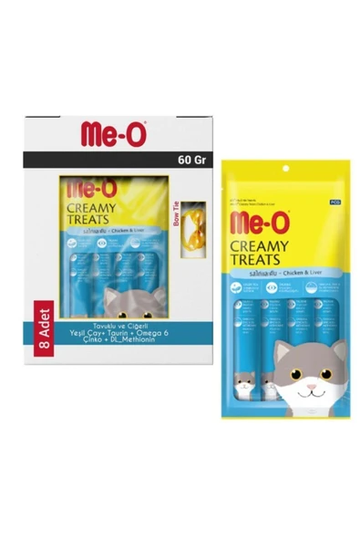 Me-o Creamy Tavuklu Ve Ciğerli Krema Kedi Ödülü 8x60 gr ürün görseli 1