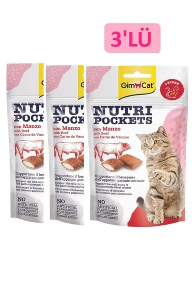 GİMCAT KEDİ ÖDÜL TABLETİ NUTRİPOCKETS BİFTEKLİ MALT 60 GR 3'LÜ ürün görseli 1