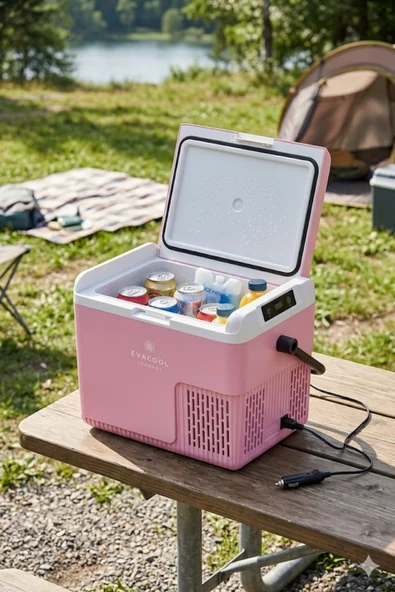 Evacool EVAG20 12/24V Pembe 18 Litre Kompresörlü Oto Buzdolabı ürün görseli 1