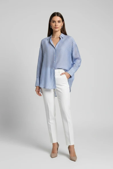 Only   ONLOREGON TEAGAN L/S SHIRT AOP WVN Kadın Mavi Gömlek - 15369488 ürün görseli 1