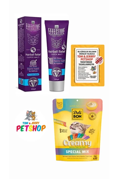 Tom&JerryPetshop-Tüy Yumağı Önleyici Malt(100gr)&Creamy Karışık Ödül Maması 32Adet(15gr) ürün görseli 1