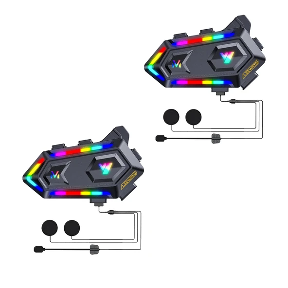 2 ADET V20 Max Telsiz Özellikli BT 5.3 Motosiklet Kurye Kask Kulaklık Intercom RGB ürün görseli 1