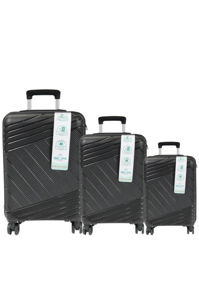 Metropolitan SDR 102 PP Valiz Seti - Büyük + Orta + Kabin Boy - Siyah ürün görseli 1