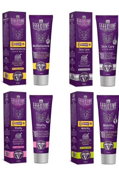 4'lü Set Delibon Effective Kedi Maltları 50 Gr. Multivitamine-Vitality-Skin Care-Mobility ürün görseli 1