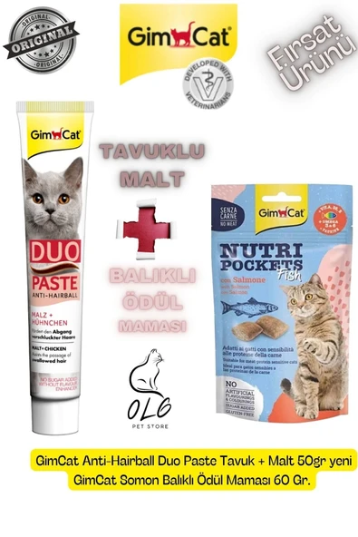Tavuklu Malt ve Ödül Maması Paket (Gimcat Antihairball Tavuklu Malt + Somon Balıklı Ödül ) ürün görseli 1